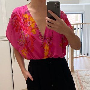 Pink Flower print Silky Top